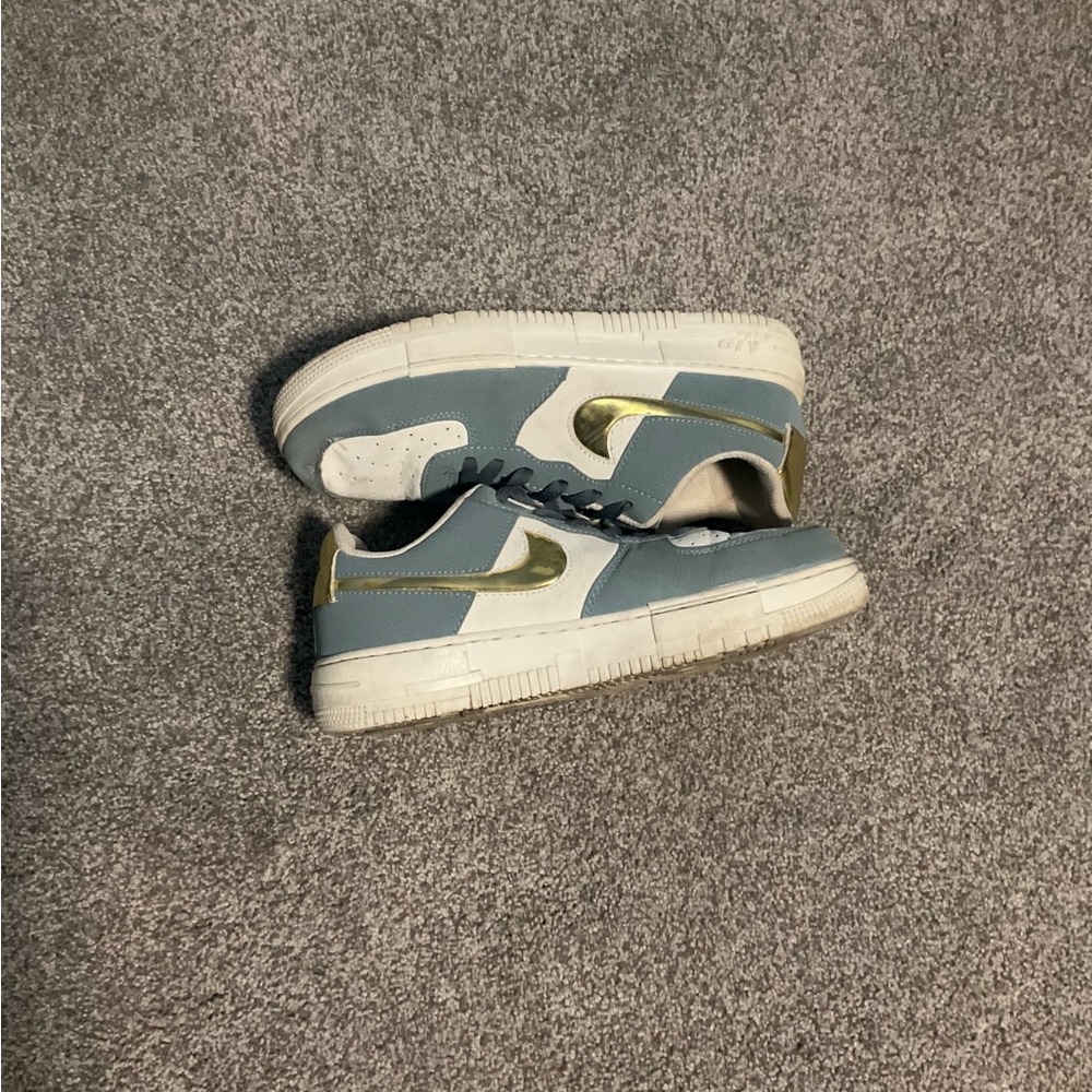 Nike cute blue and gold Air Force ones